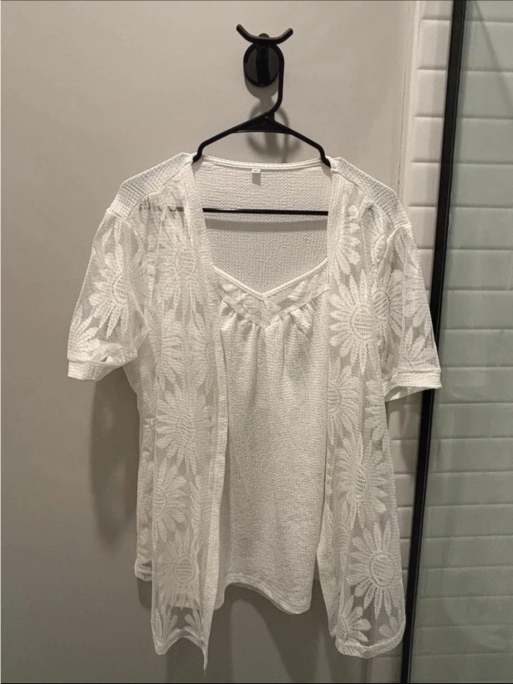White Floral Lace Overlay Tunic Top